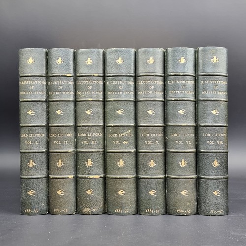 LILFORD (Thomas Littleton Powys, 4th Baron): 'Coloured figures of the Birds of the British Islands...': London, R H Porter, 1885-97: FIRST EDITION, bound from the parts with original printed wrappers bound in: 7 vols, photogravure frontis, 421 chromolithographic or hand-coloured litho plates by Thorburn, Keulemans and others, tissue guards, contemporary half-levant morocco, spine gilt lettered direct with ornithological devices, teg, a little rubbed but a handsome set, large 8vo. (7)