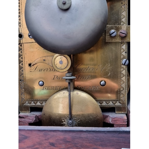 1138 - A good Regency rosewood and brass mounted lyre form twin fusee mantel clock, the 7in painted circula... 