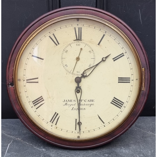 An antique mahogany fusee circular wall clock, the 12in painted dial ...