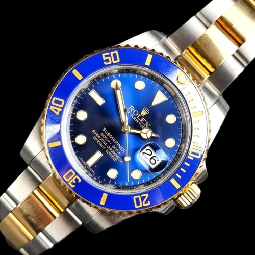 302 - A circa 2015 Rolex 'Submariner Date Bluesy' Oyster steel and yellow metal automatic wristwatch, 40mm...