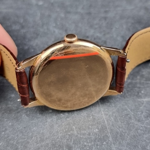 317 - A circa 1950 IWC Schaffhausen 18ct gold manual wind wristwatch, 34mm, Ref. 143, Cal. 89, on replacem... 