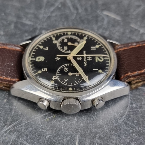 318 - A 1974 Royal Navy FAA issue Hamilton 'Fab Four' chronograph stainless steel manual wind wristwatch, ... 