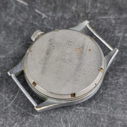 319 - A circa 1945 military issue Buren 'Dirty Dozen' chrome-plated brass manual wind wristwatch, 36.5mm, ... 