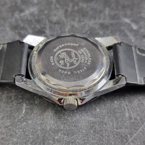 338 - A 1970s Mortima 'Super Datomatic' stainless steel automatic wristwatch, 38mm, on black rubber strap.... 
