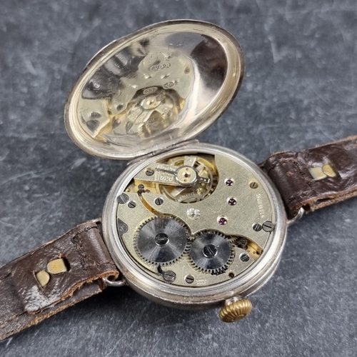 342 - A circa 1920 Swiss silver manual wind Trench style wristwatch, 34mm, Ref. 3314488, on contemporary b... 