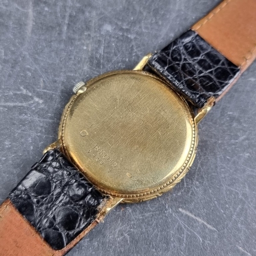 344 - A Bucherer 18ct gold manual wind wristwatch, 33mm, Ref. 7009 2, on Hirsch black leather strap.... 