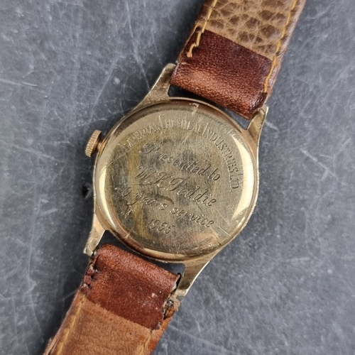 346 - A circa 1965 Buren 9ct gold manual wind wristwatch, 30mm, Ref. 12325, on replacement brown leather s... 