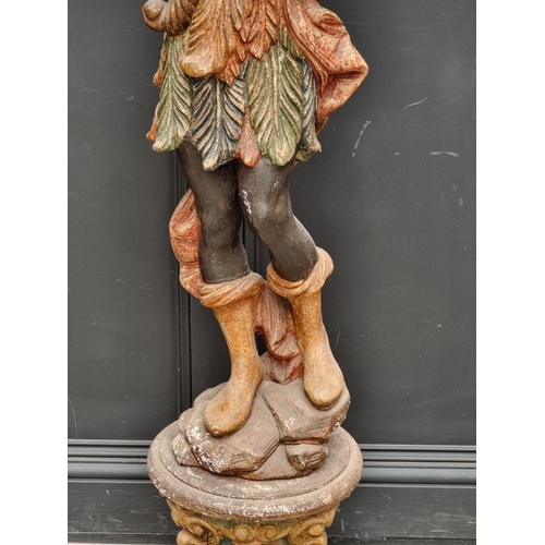 1081 - An old polychrome painted and carved wood Venetian style Blackamoor floor standing lamp, 214cm high.... 