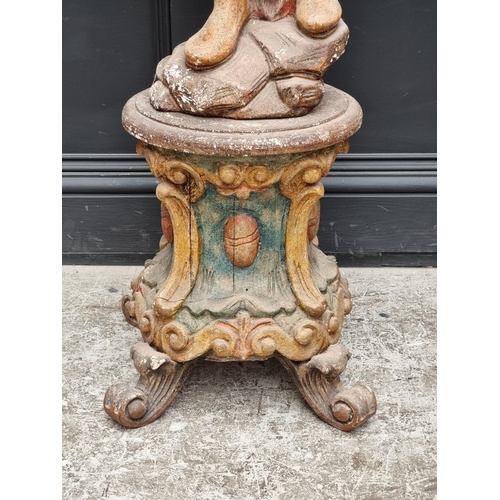 1081 - An old polychrome painted and carved wood Venetian style Blackamoor floor standing lamp, 214cm high.... 