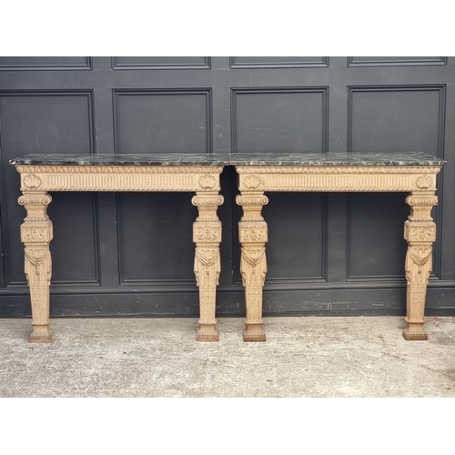 1086 - A good pair of circa 1900 Louis XIV style limed oak and faux marble console tables, 100.5cm wide.... 