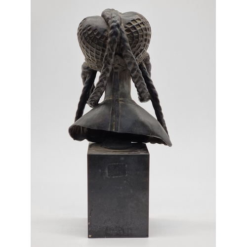 1570 - A French bronze bust of St Mary Magdalene, on socle base, total height 40cm.