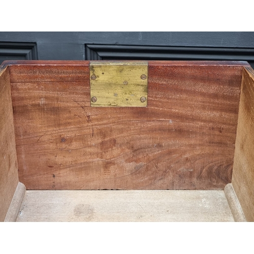 1022 - A late Victorian teak and brass bound campaign chest, in two parts, with countersunk handles, 106.5c... 