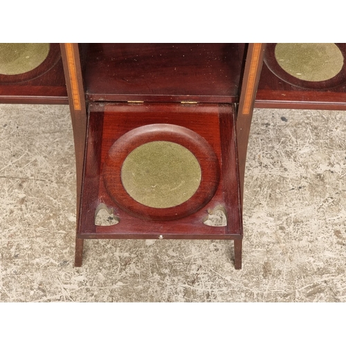 1030 - An unusual Art Nouveau mahogany, line inlaid and satinwood crossbanded drop leaf tea table, 37.5cm w... 