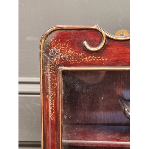 1037 - A small Chinese hardwood and parcel gilt hanging display cabinet, 63.5cm high x 48cm wide.... 