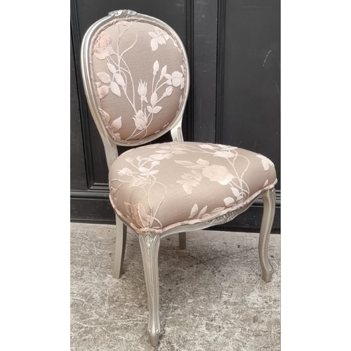 1060 - A modern silvered wood and damask upholstered side chair.