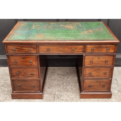1071 - A 19th century mahogany pedestal desk, of free standing form, with dummy drawers and cupboards to th... 