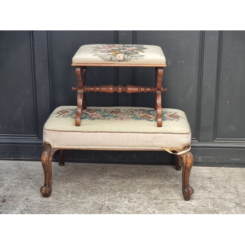 1078 - Two Victorian walnut and upholstered stools, largest 95.5cm wide.