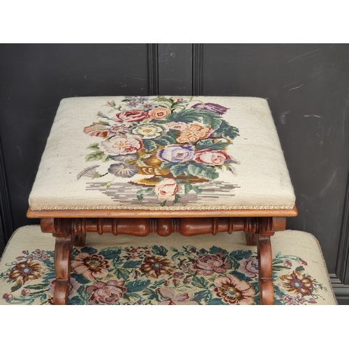 1078 - Two Victorian walnut and upholstered stools, largest 95.5cm wide.