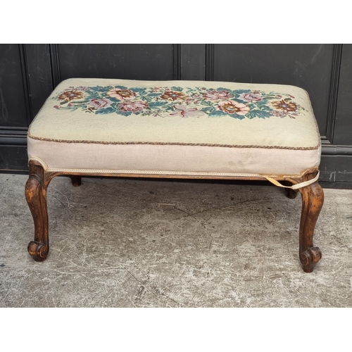 1078 - Two Victorian walnut and upholstered stools, largest 95.5cm wide.
