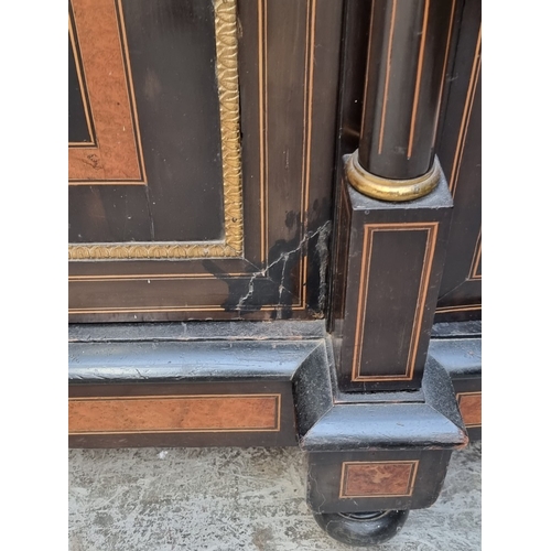 1084 - A Victorian ebonized, burr yew and inlaid credenza, incorporating a Sevres style porcelain panel and... 