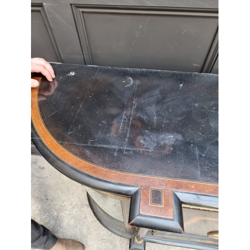 1084 - A Victorian ebonized, burr yew and inlaid credenza, incorporating a Sevres style porcelain panel and... 