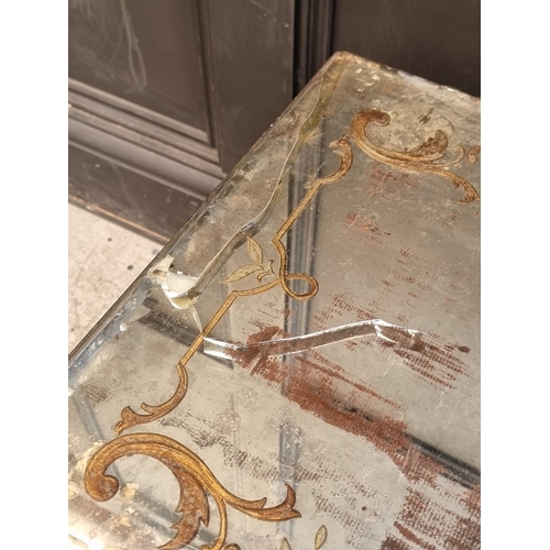 1093 - A vintage Italian verdigris metal and reverse glass painted rectangular low occasional table, 43cm h... 