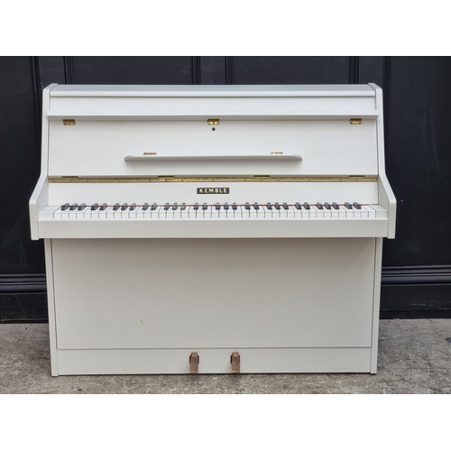 1098 - A small Kemble upright piano, 113.5cm wide; together with a matching stool. (2)