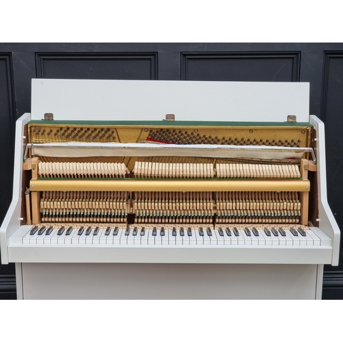 1098 - A small Kemble upright piano, 113.5cm wide; together with a matching stool. (2)