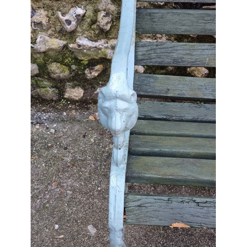 1115 - A green painted aluminium garden bench, 124.5cm wide; together with a large green stained folding ga... 