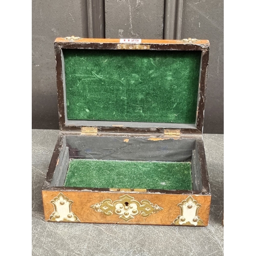 1125 - Three Victorian walnut and brass strapwork caskets, the largest with ivory mounts, 23.5cm wide. (3) ... 