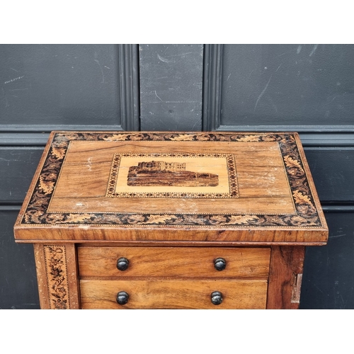 1133 - Miniature Furniture: an unusual Victorian walnut and Tunbridge Ware Wellington chest, 53cm high x 37... 