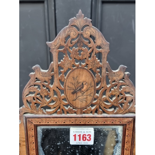 1163 - A good antique Sorrento ware folding easel back mirror, 39 x 33cm.