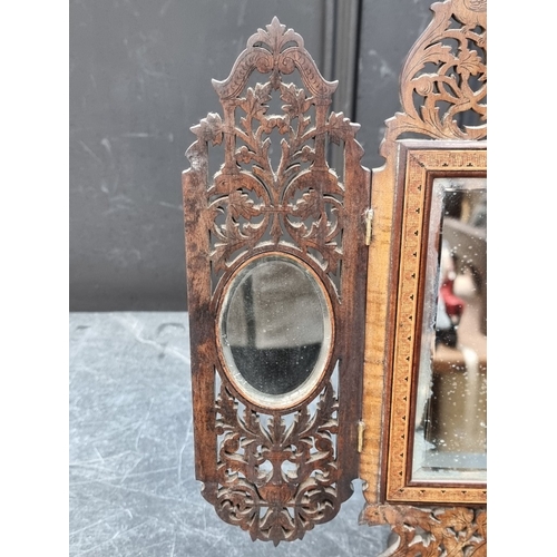 1163 - A good antique Sorrento ware folding easel back mirror, 39 x 33cm.