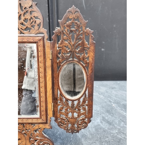 1163 - A good antique Sorrento ware folding easel back mirror, 39 x 33cm.