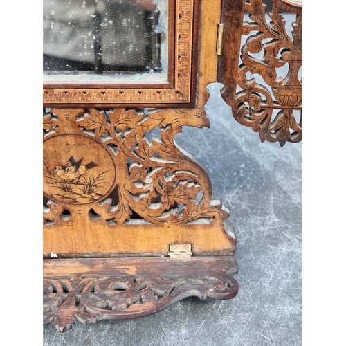 1163 - A good antique Sorrento ware folding easel back mirror, 39 x 33cm.