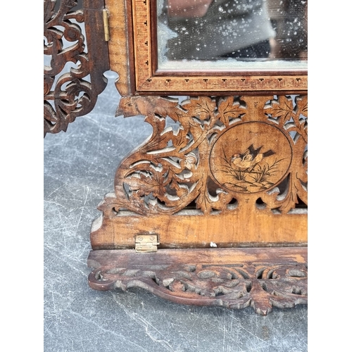 1163 - A good antique Sorrento ware folding easel back mirror, 39 x 33cm.