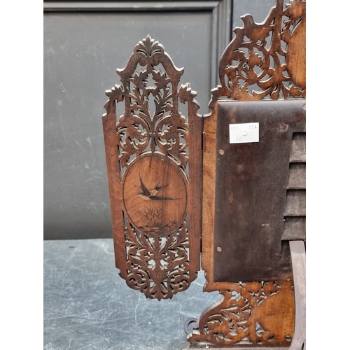 1163 - A good antique Sorrento ware folding easel back mirror, 39 x 33cm.