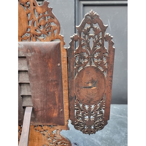 1163 - A good antique Sorrento ware folding easel back mirror, 39 x 33cm.