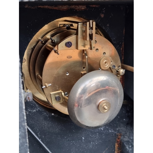 1166 - An impressive late 19th century slate and malachite perpetual calendar mantel clock, the barometer d... 