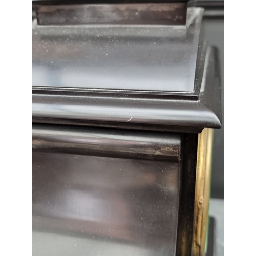 1166 - An impressive late 19th century slate and malachite perpetual calendar mantel clock, the barometer d... 