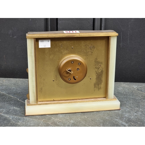 1175 - A vintage onyx and gilt brass mantel timepiece, 20.5cm wide.