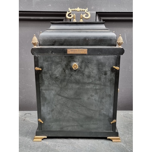 1182 - An 18th century style ebonized mantel clock, 41cm high, with battery movement.