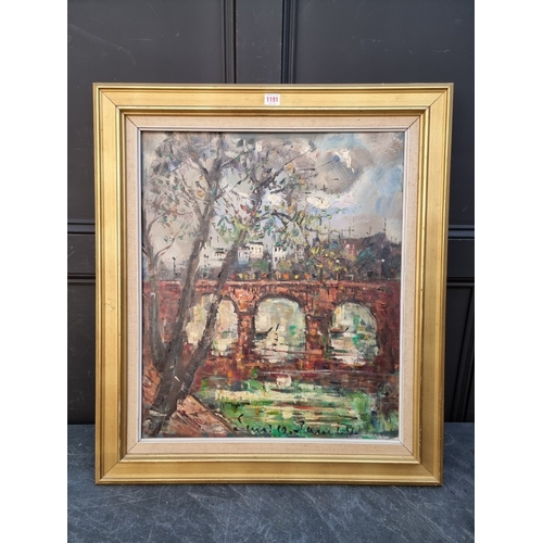1191 - French School, a Parisian bridge, indistinctly signed, oil on canvas, 65 x 55cm.