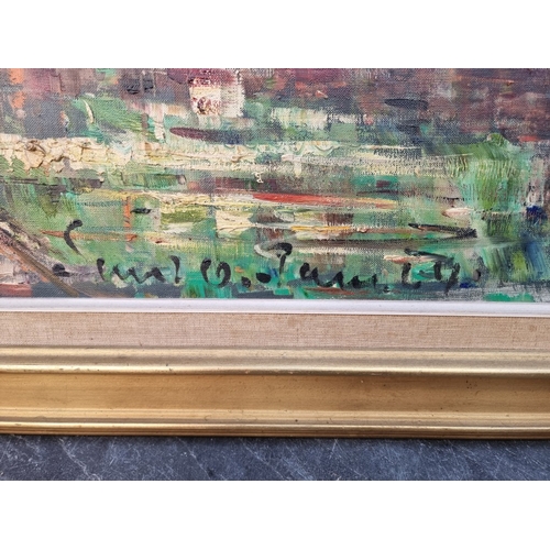 1191 - French School, a Parisian bridge, indistinctly signed, oil on canvas, 65 x 55cm.