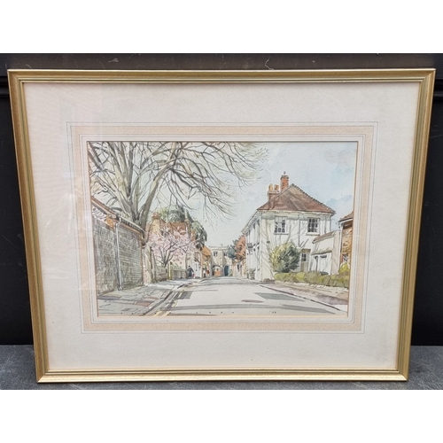 1202 - Peter Iden, ‘Canon Lane, Chichester’, signed and dated ’88, titled on label verso, watercolour, 24 x... 