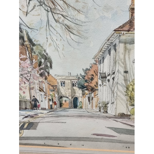 1202 - Peter Iden, ‘Canon Lane, Chichester’, signed and dated ’88, titled on label verso, watercolour, 24 x... 
