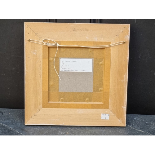 1205 - Peter Iden, ‘Rackam Downs’, signed and dated '98, titled on label verso, oil on board, 14.5 x 14.5cm... 