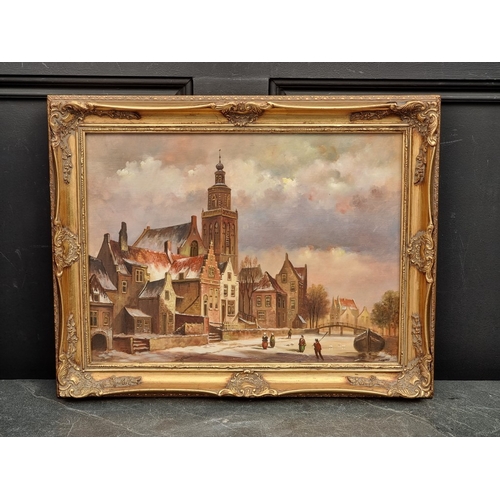 1213 - H Williams, figures on a frozen Dutch canal, signed, oil on panel, 28.5 x 39.5cm.