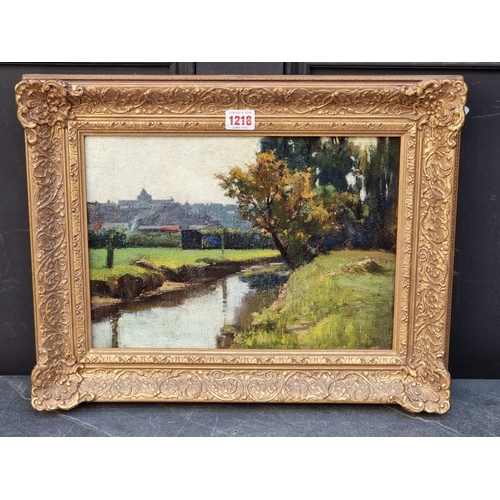 1218 - Impressionist School, a river landscape, unsigned, oil on board, 25 x 35cm.