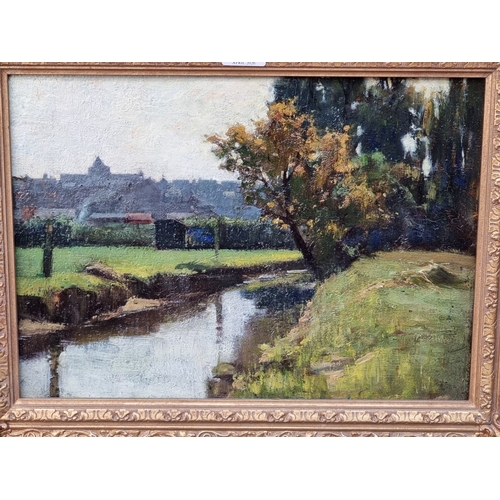 1218 - Impressionist School, a river landscape, unsigned, oil on board, 25 x 35cm.